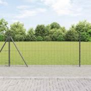 vidaXL Staket med stolpar Grå 0.8 x 25 m Stål