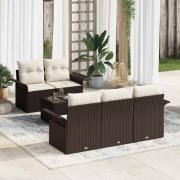 vidaXL Trädgårdsoffset med kudde 6 pcs Brun och Kräm 55 x 55 x 37 cm