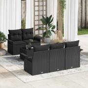 vidaXL Trädgårdsoffset med kudde med kudde 6 pcs Svart 55 x 55 x 37 cm