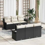 vidaXL Trädgårdsoffset med kudde 7 pcs Svart, Grädde 55 x 55 x 37 cm