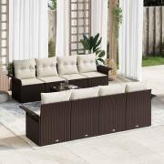 vidaXL Trädgårdsoffset med kudde 9 pcs Brun och Kräm 55 x 55 x 37 cm