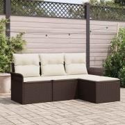 vidaXL Trädgårdsoffset med kudde med lagring 4 pcs Brun Poly rattan