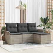 vidaXL Trädgårdsoffset med kudde med lagring 4 pcs Ljusgrå Poly rattan