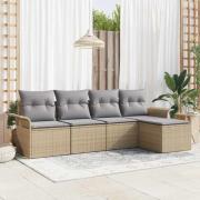 vidaXL Trädgårdsoffset med kudde med lagring 5 pcs Beige Poly rattan