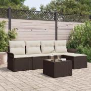 vidaXL Trädgårdsoffset med kudde med lagring 6 pcs Brun Poly rattan