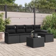vidaXL Trädgårdsoffset med kudde med lagring 6 pcs Svart Poly rattan