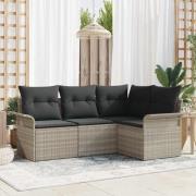 vidaXL Trädgårdsoffset med kudde med lagring 4 pcs Ljusgrå Poly rattan