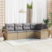 vidaXL Trädgårdsoffset med kudde med lagring 5 pcs Beige Poly rattan