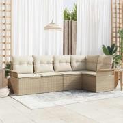 vidaXL Trädgårdsoffset med kudde med lagring 5 pcs Beige Poly rattan