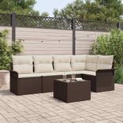 vidaXL Trädgårdsoffset med kudde med lagring 6 pcs Brun Poly rattan