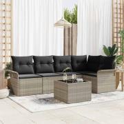 vidaXL Trädgårdsoffset med kudde med lagring 6 pcs Ljusgrå Poly rattan