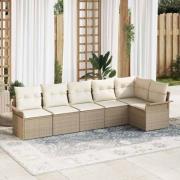 vidaXL Trädgårdsoffset med kudde med lagring 6 pcs Beige Poly rattan