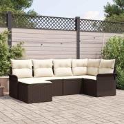 vidaXL Trädgårdsoffset med kudde med lagring 6 pcs Brun Poly rattan
