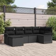 vidaXL Trädgårdsoffset med kudde med lagring 6 pcs Svart Poly rattan