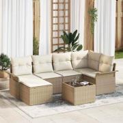 vidaXL Trädgårdsoffset med kudde med lagring 7 pcs Beige Poly rattan
