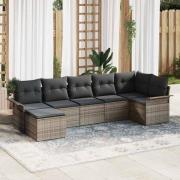 vidaXL Trädgårdsoffset med kudde med lagring 7 pcs Grå Poly rattan