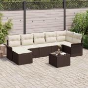 vidaXL Trädgårdsoffset med kudde med lagring 8 pcs Brun Poly rattan