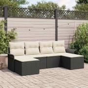 vidaXL Trädgårdsoffset med kudde med lagring 6 pcs Svart Poly rattan