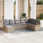 vidaXL Trädgårdsoffset med kudde med lagring 8 pcs Beige Poly rattan