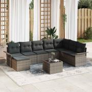 vidaXL Trädgårdsoffset med kudde med lagring 9 pcs Svart Poly rattan
