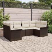 vidaXL Trädgårdsoffset med kudde med lagring 6 pcs Brun Poly rattan