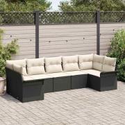 vidaXL Trädgårdsoffset med kudde med lagring 7 pcs Svart Poly rattan