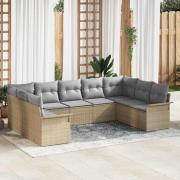 vidaXL Trädgårdsoffset med kudde med lagring 9 pcs Beige Poly rattan