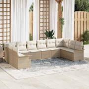 vidaXL Trädgårdsoffset med kudde med lagring 10 pcs Beige Poly rattan