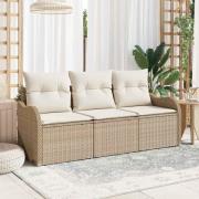 vidaXL Trädgårdsoffset med kudde med lagring 3 pcs Beige Poly rattan