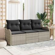 vidaXL Trädgårdsoffset med kudde med lagring 3 pcs Ljusgrå Poly rattan