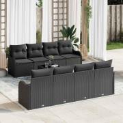 vidaXL Trädgårdsoffset med kudde med kudde 9 pcs Svart 55 x 55 x 37 cm