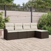 vidaXL Trädgårdsoffset med kudde med lagring 5 pcs Brun Poly rattan