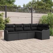 vidaXL Trädgårdsoffset med kudde med lagring 5 pcs Svart Poly rattan