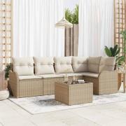 vidaXL Trädgårdsoffset med kudde med lagring 6 pcs Brun Poly rattan