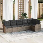 vidaXL Trädgårdsoffset med kudde med lagring 6 pcs Grå Poly rattan
