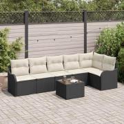 vidaXL Trädgårdsoffset med kudde med lagring 7 pcs Brun Poly rattan