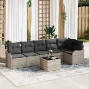 vidaXL Trädgårdsoffset med kudde med lagring 7 pcs Grå Poly rattan