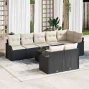 vidaXL Trädgårdsoffset med kudde 9 pcs Svart, vit Poly rattan