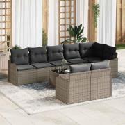 vidaXL Trädgårdsoffset med kudde 9 pcs Grå Poly rattan