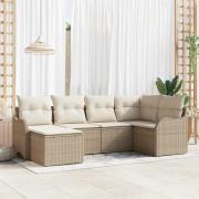 vidaXL Trädgårdsoffset med kudde 6 pcs Beige, vit Poly rattan