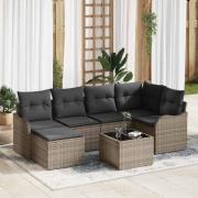 vidaXL Trädgårdsoffset med kudde 7 pcs Grå Poly rattan