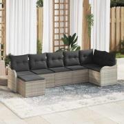 vidaXL Trädgårdsoffset med kudde 7 pcs Ljusgrå Poly rattan