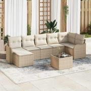 vidaXL Trädgårdsoffset med kudde 8 pcs Beige, vit Poly rattan