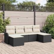 vidaXL Trädgårdsoffset med kudde 6 pcs Svart och vit Poly rattan