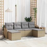 vidaXL Trädgårdsoffset med kudde 6 pcs Beige, ljusgrå Poly rattan