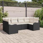 vidaXL Trädgårdsoffset med kudde 6 pcs Svart, vit Poly rattan