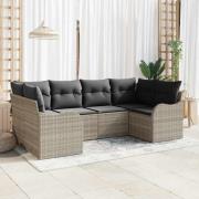 vidaXL Trädgårdsoffset med kudde 6 pcs Ljusgrå Poly rattan