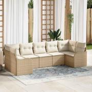 vidaXL Trädgårdsoffset med kudde 7 pcs Beige, vit Poly rattan