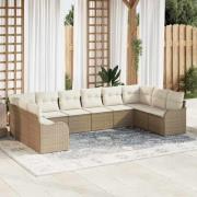 vidaXL Trädgårdsoffset med kudde 10 pcs Beige, vit Poly rattan