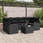 vidaXL Trädgårdsoffset med kudde med kudde 7 pcs Svart 55 x 55 x 37 cm
